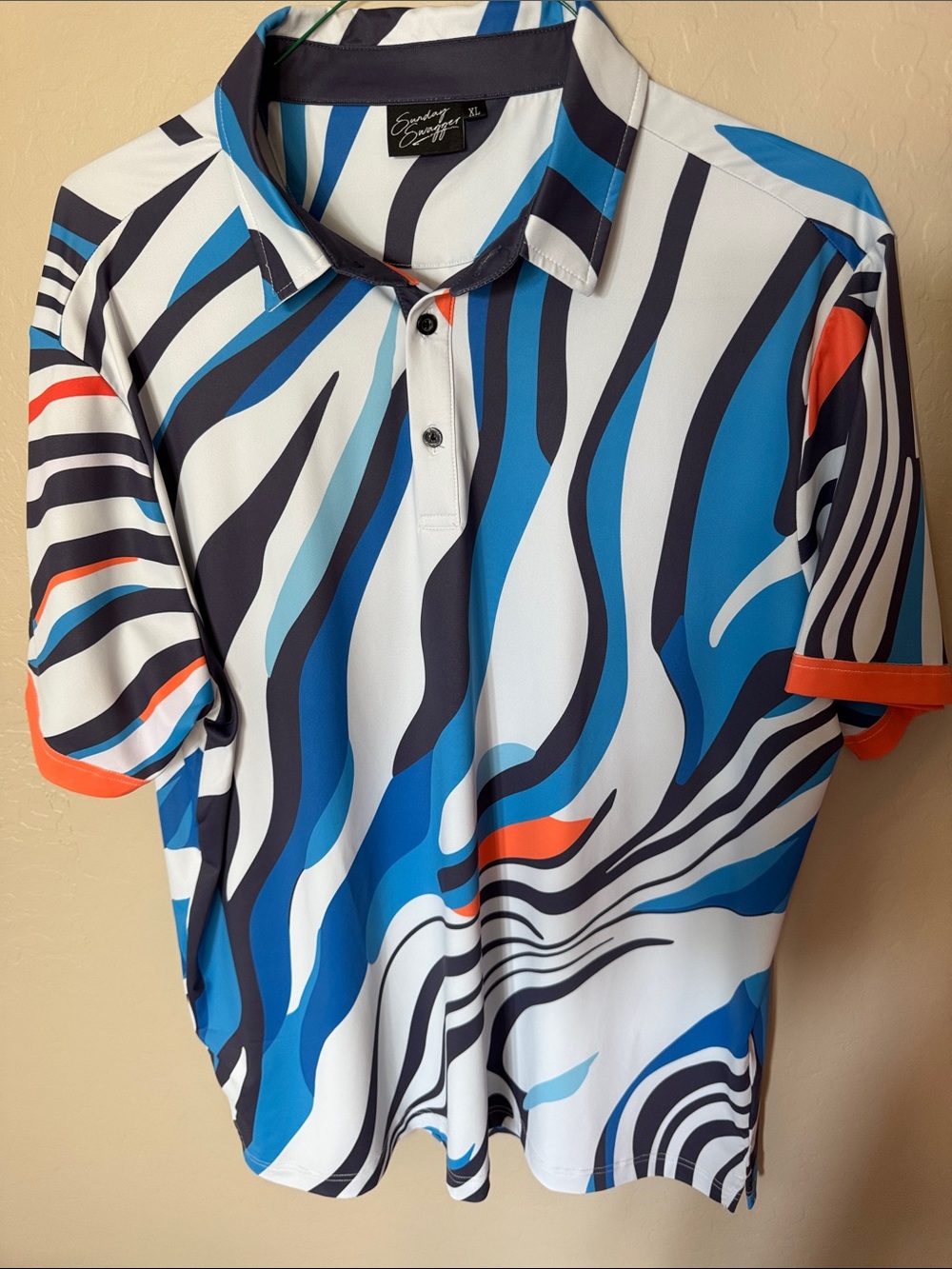 Men's Blue Ride the Wave Polo with Orange Accents